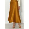 imagePRETTYGARDEN Womens Summer Midi Satin Skirt Dressy Casual High Waisted A Line Flowy Ruffle Elegant Party SkirtsBrown Yellow