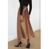 imagePRETTYGARDEN Womens Summer Midi Satin Skirt Dressy Casual High Waisted A Line Flowy Ruffle Elegant Party SkirtsCoffee
