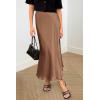 imagePRETTYGARDEN Womens Summer Midi Satin Skirt Dressy Casual High Waisted A Line Flowy Ruffle Elegant Party SkirtsCoffee