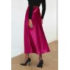 imagePRETTYGARDEN Womens Summer Midi Satin Skirt Dressy Casual High Waisted A Line Flowy Ruffle Elegant Party SkirtsRose Red