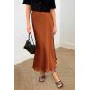 imagePRETTYGARDEN Womens Summer Midi Satin Skirt Dressy Casual High Waisted A Line Flowy Ruffle Elegant Party SkirtsRust Red