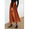 imagePRETTYGARDEN Womens Summer Midi Satin Skirt Dressy Casual High Waisted A Line Flowy Ruffle Elegant Party SkirtsRust Red