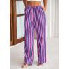 imagePRETTYGARDEN Womens Wide Leg Lounge Pants 2025 Summer Drawstring Elastic Waist Comfy Striped Pajama Bottoms Trendy ClothesStriped Rose Pink Dark Blue