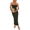 imagePRETTYGARDEN Womens Bodycon Long Dresses Summer Strapless Tube Twist Knot Front Ribbed Knit Maxi Cocktail Dress with SlitArmy Green