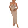 imagePRETTYGARDEN Womens Bodycon Long Dresses Summer Strapless Tube Twist Knot Front Ribbed Knit Maxi Cocktail Dress with SlitKhaki