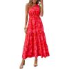 imagePRETTYGARDEN Womens Summer Floral Maxi Dress Knot One Shoulder Sleeveless Ruffle Flowy Boho Beach Wedding Guest DressesRed Floral
