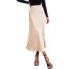 imagePRETTYGARDEN Womens Summer Midi Satin Skirt Dressy Casual High Waisted A Line Flowy Ruffle Elegant Party SkirtsBeige