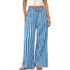 imagePRETTYGARDEN Womens Wide Leg Lounge Pants 2025 Summer Drawstring Elastic Waist Comfy Striped Pajama Bottoms Trendy ClothesStriped Grey Blue