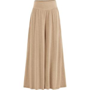 imagePRETTYGARDEN Womens Summer Wide Leg Trouser Pants Casual High Waisted Flowy Palazzo Lounge Pant with PocketsApricot