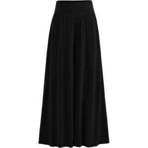 imagePRETTYGARDEN Womens Summer Wide Leg Trouser Pants Casual High Waisted Flowy Palazzo Lounge Pant with PocketsBlack