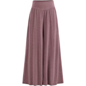 imagePRETTYGARDEN Womens Summer Wide Leg Trouser Pants Casual High Waisted Flowy Palazzo Lounge Pant with PocketsDark Red