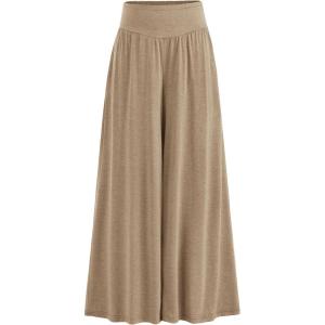 imagePRETTYGARDEN Womens Summer Wide Leg Trouser Pants Casual High Waisted Flowy Palazzo Lounge Pant with PocketsLight Brown