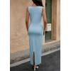 imagePRETTYGARDEN Womens 2025 Summer Bodycon Maxi Dresses Sleeveless Buttons Knit Spring Elegant Wedding Guest Cocktail DressSky Blue