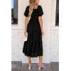 imagePRETTYGARDEN Womens 2025 Summer Casual Midi Dresses Square Neck Short Sleeve Smocked A Line Floral Flowy Elegant Boho DressBlack