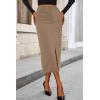 imagePRETTYGARDEN Womens Fall Midi Pencil Skirts Dressy Casual Work Office High Waisted Trendy Winter Corduroy Skirt with SlitCamel
