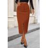 imagePRETTYGARDEN Womens Fall Midi Pencil Skirts Dressy Casual Work Office High Waisted Trendy Winter Corduroy Skirt with SlitCaramel