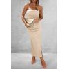 imagePRETTYGARDEN Womens Summer Bodycon Maxi Tube Dress Ribbed Strapless Side Slit Long Going Out Casual Elegant Party DressesBeige