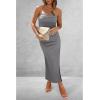 imagePRETTYGARDEN Womens Summer Bodycon Maxi Tube Dress Ribbed Strapless Side Slit Long Going Out Casual Elegant Party DressesGrey