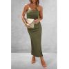imagePRETTYGARDEN Womens Summer Bodycon Maxi Tube Dress Ribbed Strapless Side Slit Long Going Out Casual Elegant Party DressesLight Army Green