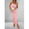 imagePRETTYGARDEN Womens Summer Bodycon Maxi Tube Dress Ribbed Strapless Side Slit Long Going Out Casual Elegant Party DressesPink