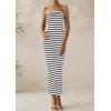 imagePRETTYGARDEN Womens Summer Bodycon Maxi Tube Dress Ribbed Strapless Side Slit Long Going Out Casual Elegant Party DressesWide Striped Black White