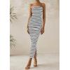 imagePRETTYGARDEN Womens Summer Bodycon Maxi Tube Dress Ribbed Strapless Side Slit Long Going Out Casual Elegant Party DressesWide Striped Black White
