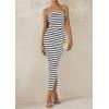 imagePRETTYGARDEN Womens Summer Bodycon Maxi Tube Dress Ribbed Strapless Side Slit Long Going Out Casual Elegant Party DressesWide Striped Black White