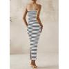 imagePRETTYGARDEN Womens Summer Bodycon Maxi Tube Dress Ribbed Strapless Side Slit Long Going Out Casual Elegant Party DressesWide Striped Black White