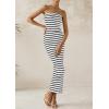 imagePRETTYGARDEN Womens Summer Bodycon Maxi Tube Dress Ribbed Strapless Side Slit Long Going Out Casual Elegant Party DressesWide Striped Black White