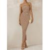 imagePRETTYGARDEN Womens Summer Bodycon Maxi Tube Dress Ribbed Strapless Side Slit Long Going Out Casual Elegant Party DressesWide Striped Brown White
