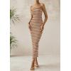 imagePRETTYGARDEN Womens Summer Bodycon Maxi Tube Dress Ribbed Strapless Side Slit Long Going Out Casual Elegant Party DressesWide Striped Brown White