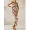 imagePRETTYGARDEN Womens Summer Bodycon Maxi Tube Dress Ribbed Strapless Side Slit Long Going Out Casual Elegant Party DressesWide Striped Brown White