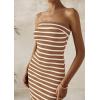 imagePRETTYGARDEN Womens Summer Bodycon Maxi Tube Dress Ribbed Strapless Side Slit Long Going Out Casual Elegant Party DressesWide Striped Brown White