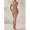imagePRETTYGARDEN Womens Summer Bodycon Maxi Tube Dress Ribbed Strapless Side Slit Long Going Out Casual Elegant Party DressesWide Striped Brown White