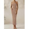 imagePRETTYGARDEN Womens Summer Bodycon Maxi Tube Dress Ribbed Strapless Side Slit Long Going Out Casual Elegant Party DressesWide Striped Brown White