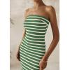 imagePRETTYGARDEN Womens Summer Bodycon Maxi Tube Dress Ribbed Strapless Side Slit Long Going Out Casual Elegant Party DressesWide Striped Green White