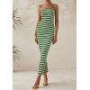 imagePRETTYGARDEN Womens Summer Bodycon Maxi Tube Dress Ribbed Strapless Side Slit Long Going Out Casual Elegant Party DressesWide Striped Green White