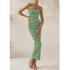 imagePRETTYGARDEN Womens Summer Bodycon Maxi Tube Dress Ribbed Strapless Side Slit Long Going Out Casual Elegant Party DressesWide Striped Green White