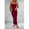 imagePRETTYGARDEN Womens Summer Bodycon Maxi Tube Dress Ribbed Strapless Side Slit Long Going Out Casual Elegant Party DressesWine Red