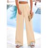 imagePRETTYGARDEN Womens Wide Leg Pants Casual 2025 Elastic Waist Loose Flowy Palazzo Pants Trousers with PocketsBeige