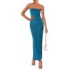 imagePRETTYGARDEN Womens Summer 2025 Semi Formal Cocktail Dresses Strapless Tube Bodycon Ruched Evening Wedding Guest Maxi DressDark Blue
