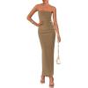 imagePRETTYGARDEN Womens Summer 2025 Semi Formal Cocktail Dresses Strapless Tube Bodycon Ruched Evening Wedding Guest Maxi DressKhaki