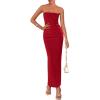 imagePRETTYGARDEN Womens Summer 2025 Semi Formal Cocktail Dresses Strapless Tube Bodycon Ruched Evening Wedding Guest Maxi DressRed