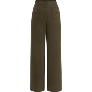 imagePRETTYGARDEN Womens Dressy Casual Dress Pants Straight Leg High Elastic Waisted Stretch Trouser SlacksArmy Green