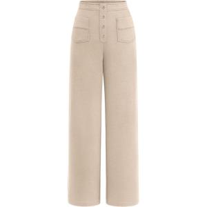 imagePRETTYGARDEN Womens Dressy Casual Dress Pants Straight Leg High Elastic Waisted Stretch Trouser SlacksBeige