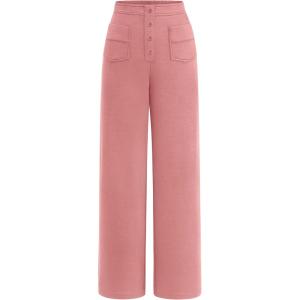 imagePRETTYGARDEN Womens Dressy Casual Dress Pants Straight Leg High Elastic Waisted Stretch Trouser SlacksDusty Pink
