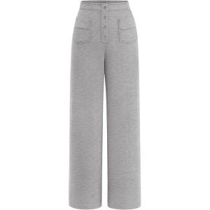 imagePRETTYGARDEN Womens Dressy Casual Dress Pants Straight Leg High Elastic Waisted Stretch Trouser SlacksGrey