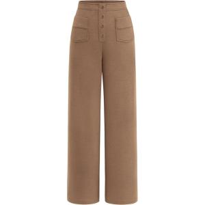 imagePRETTYGARDEN Womens Dressy Casual Dress Pants Straight Leg High Elastic Waisted Stretch Trouser SlacksKhaki