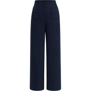 imagePRETTYGARDEN Womens Dressy Casual Dress Pants Straight Leg High Elastic Waisted Stretch Trouser SlacksNavy