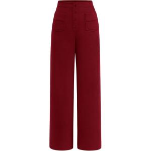 imagePRETTYGARDEN Womens Dressy Casual Dress Pants Straight Leg High Elastic Waisted Stretch Trouser SlacksWine Red